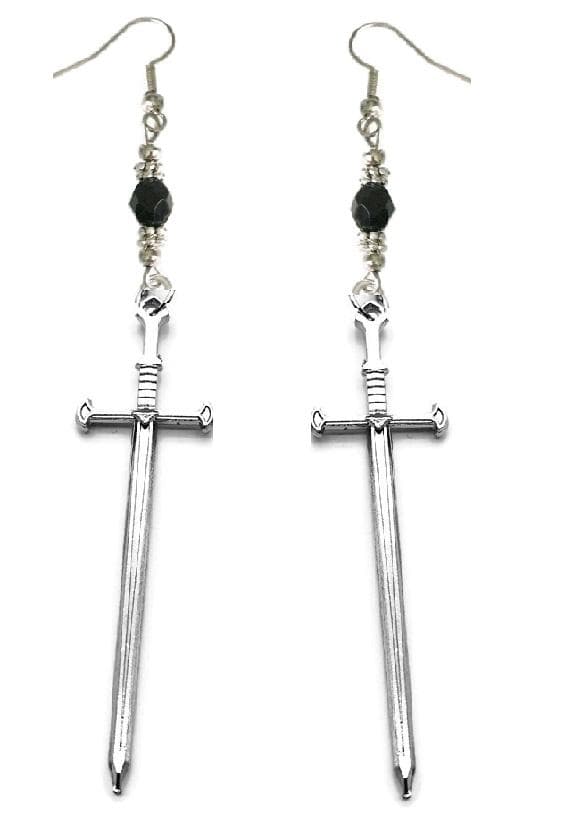 Örhängen Svärd Dagger XL Svart Sword Kniv Vapen Rostfri krok