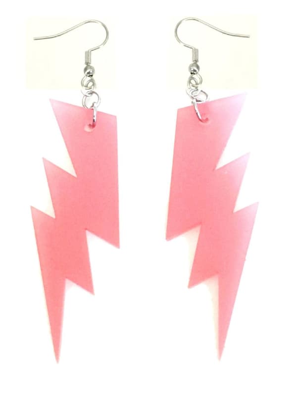 Earrings - Lightning - Pink - Acrylic - Oversize