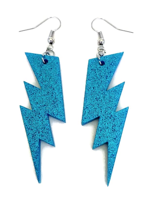 Earrings - Lightning - Blue/Glitter - Acrylic - Oversize