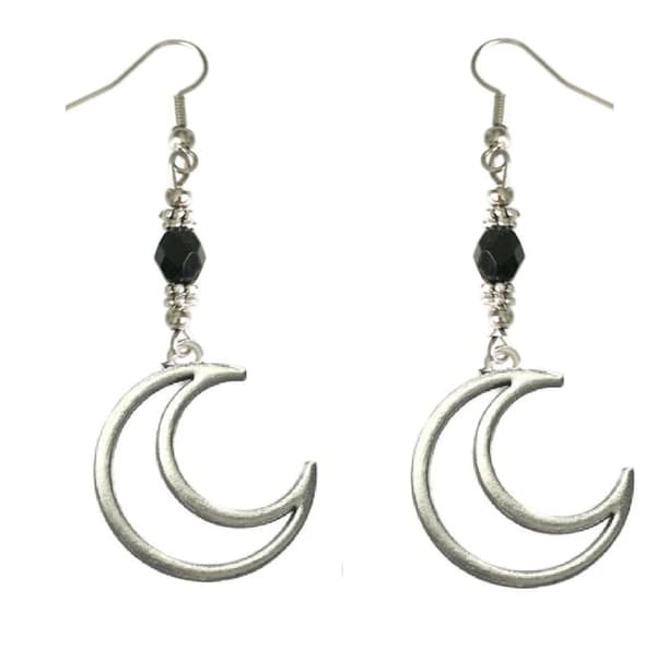 Earrings - Crescent Moon - Bead - Black