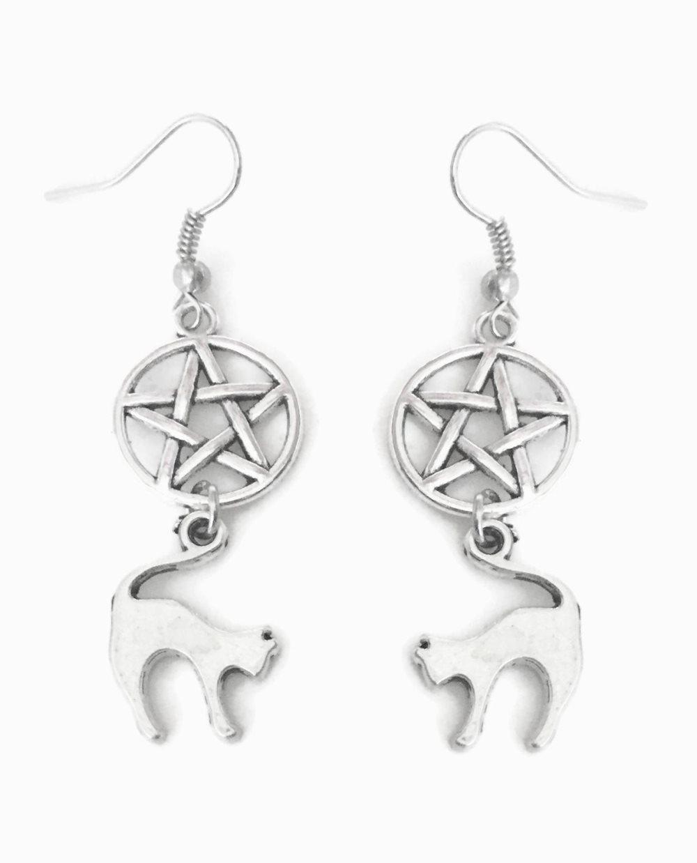 Örhängen Katt Pentagram Cat Wicca Pagan Halloween