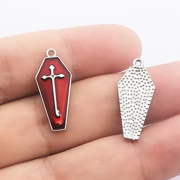 Earrings - Creoles - Coffin - Red