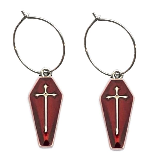 Earrings - Creoles - Coffin - Red