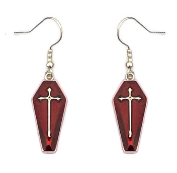 Earrings - Coffin - Red