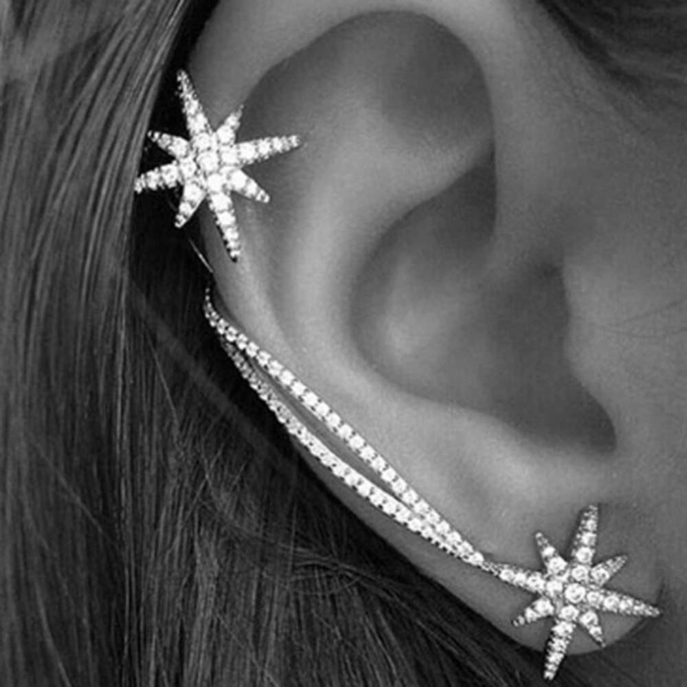 Jul Silver Örhängen / Ear Cuff - Snöflinga/Stjärna & Rhinestone