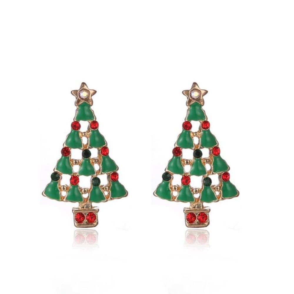 Guld Örhängen till Jul / Christmas - Grön Julgran & CZ Kristall