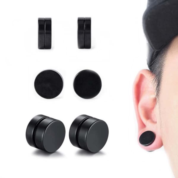 2-pack Svart Magnetisk Fake Piercing Öron Töjning Plug