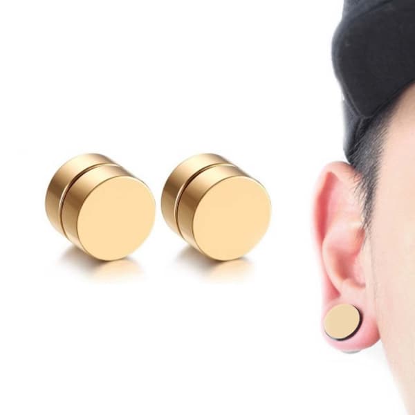 2-pack Guld Magnetisk Fake Piercing Öron Töjning Plug