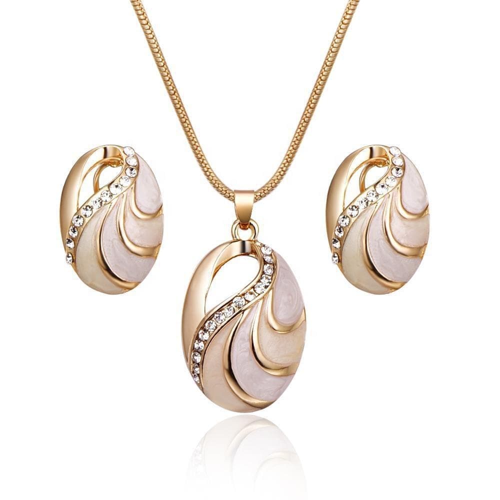 Set med halsband & örhängen pärlemor förgylld present