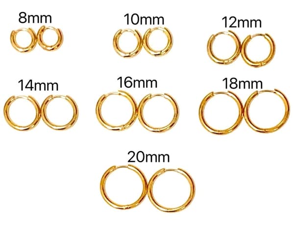 Guld Ringar/creoler örhängen i Kirurgiskt Stål. 8mm innerdiameter