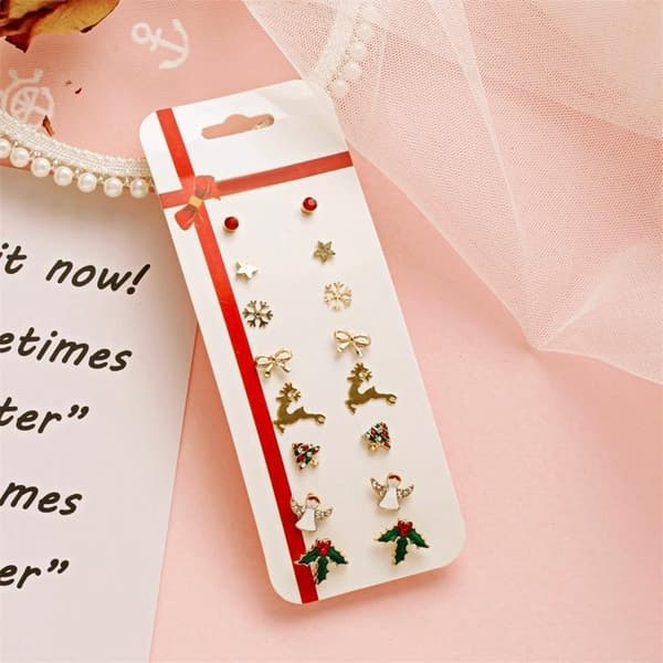 Set of 8 pairs of earrings with Christmas motifs Christmas Santa snow bow Model 2