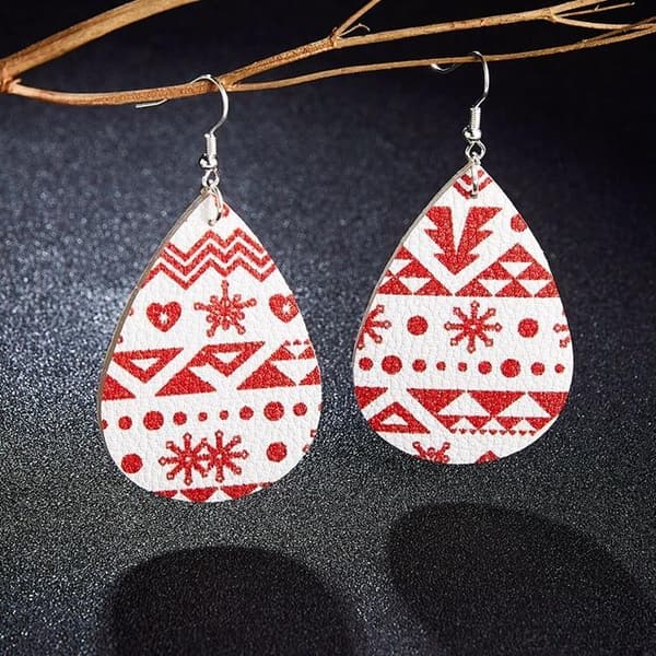 Drop-shaped festive earrings with Christmas motifs cute reindeer leather