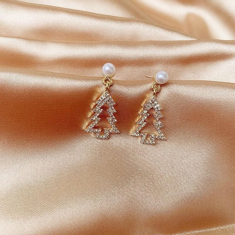 925 silver örhängen med pärla, strass och julgran guld silver