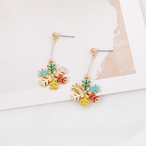 Gold-plated earring with snowflake in several colors and rhinestones