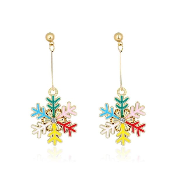 Gold-plated earring with snowflake in several colors and rhinestones