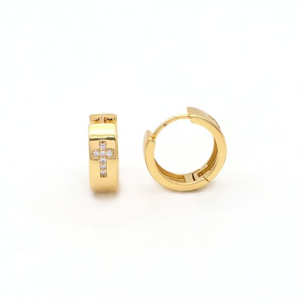 Gold-plated earrings small rings with Christian cross rhinestones
