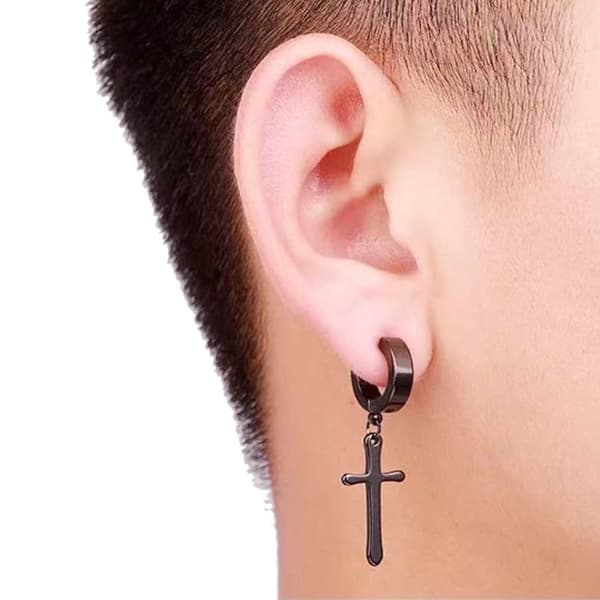2-pakke falsk piercing ring uden hul hængende kryds sort