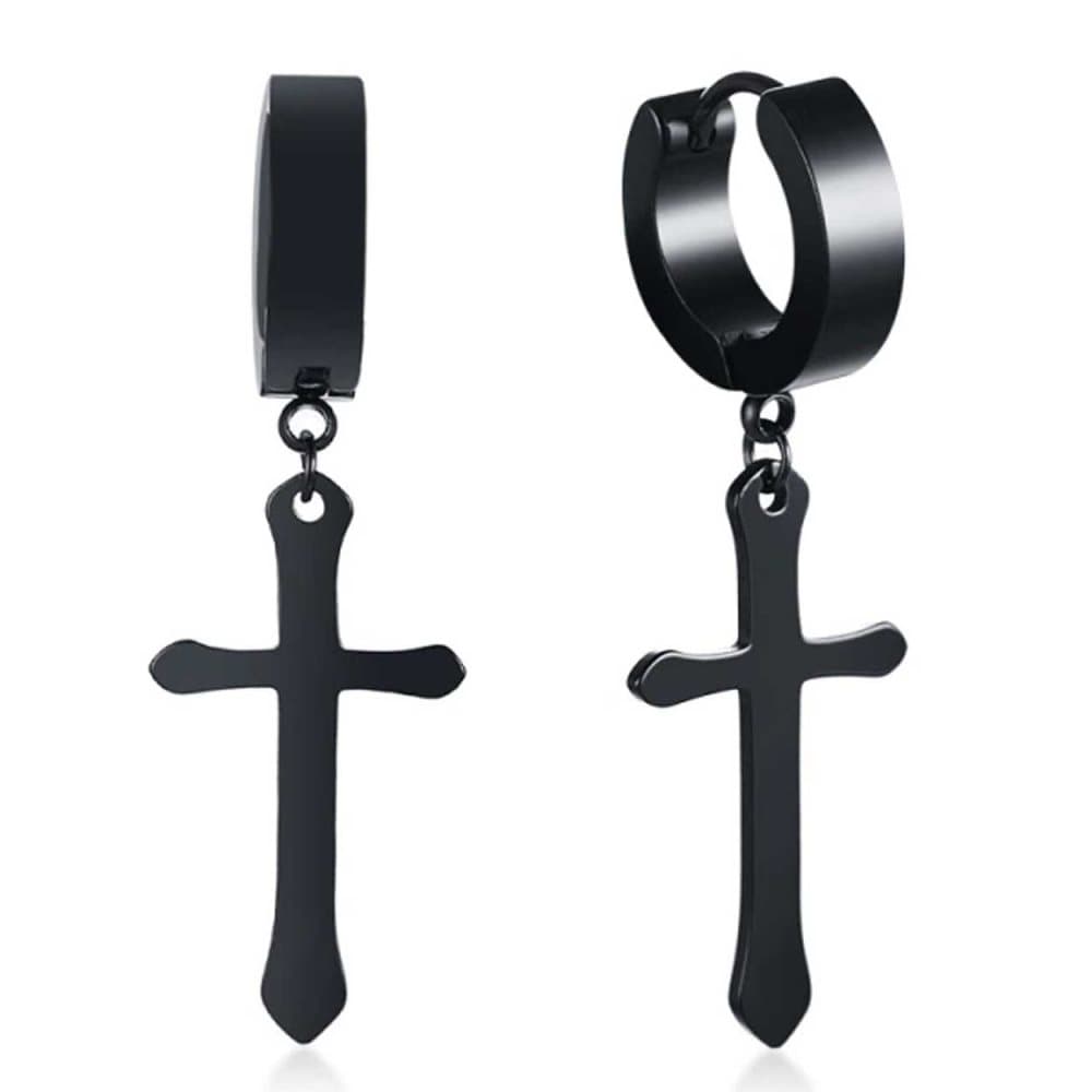 2-pack Piercing Örhänge med Hängande Kors Svart