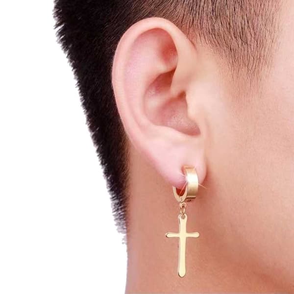 2-pack Piercing Örhänge med Hängande Kors Guld