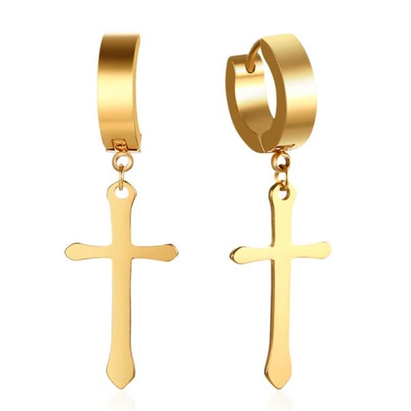 2-pack Piercing Örhänge med Hängande Kors Guld