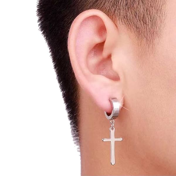 2-pack piercing ørering med hengende kors sølv
