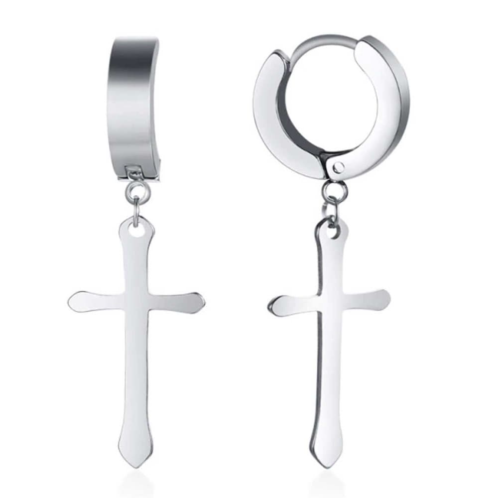 2-pack Piercing Örhänge med Hängande Kors Silver