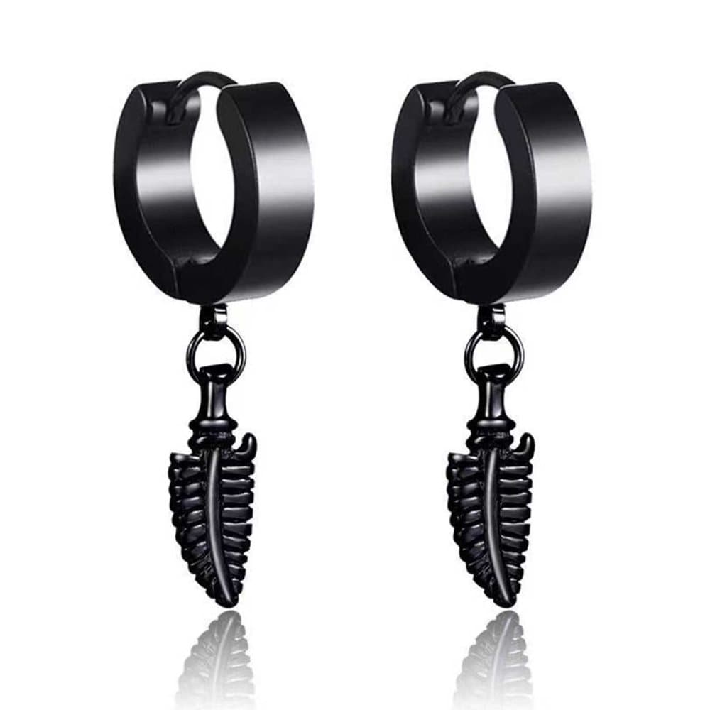 2-pack Piercing Örhänge med Hängande Fjäder Svart