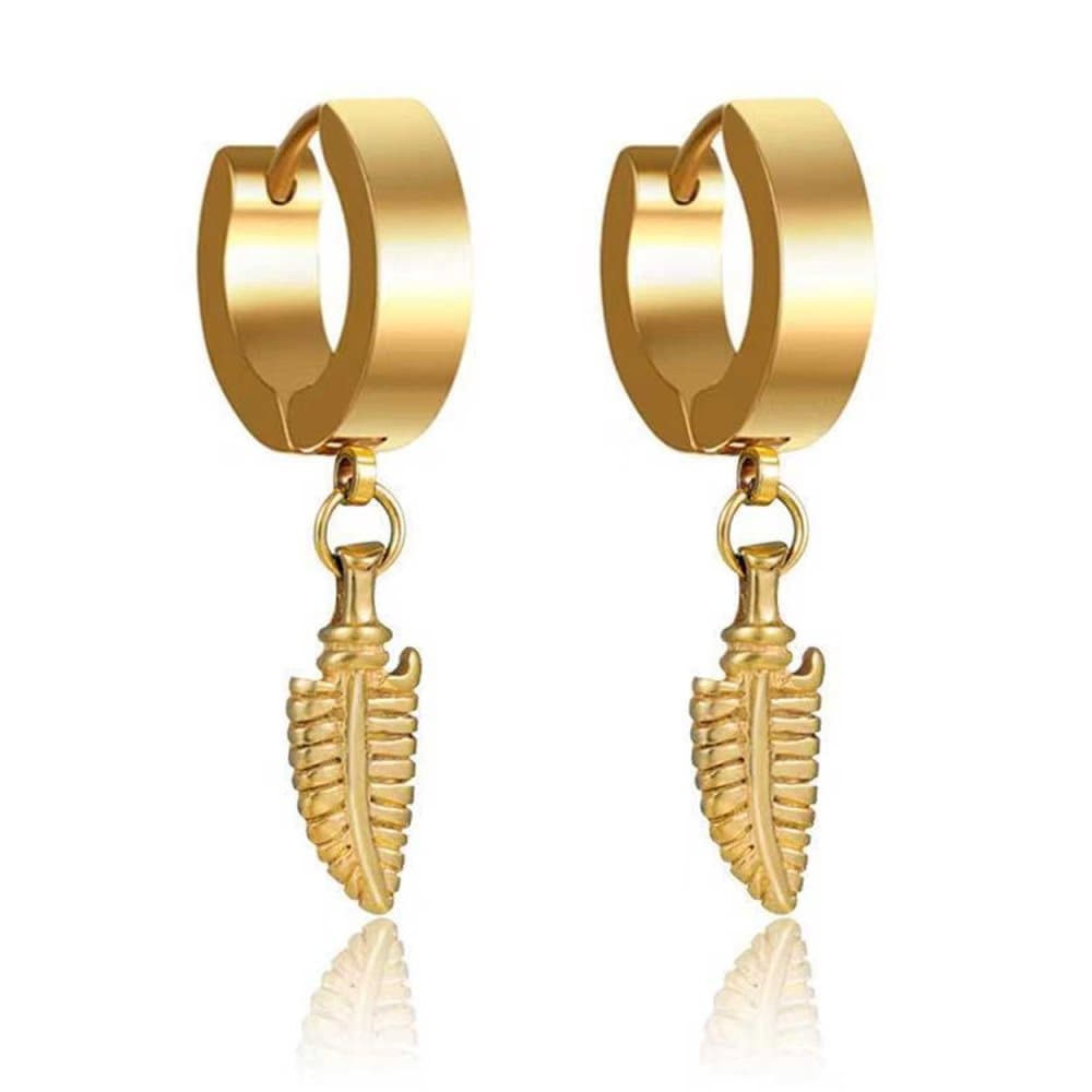 2-pack Piercing Örhänge med Hängande Fjäder Guld