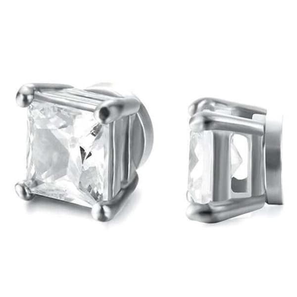 2-pack Magnetisk Piercing Fake Örhänge Fyrkantig Kristall Silver
