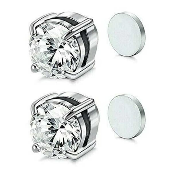 2-pack magnetisk piercing falsk øreringskrystall sølv