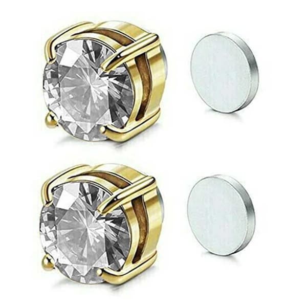 2-pack Magnetisk Piercing Fake Örhänge Kristall Guld