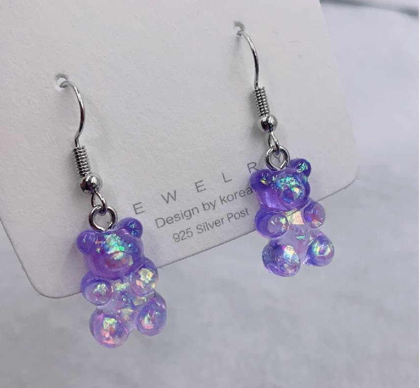PURPLE BEAR SILVER NEW! ÖRHÄNGE bara UNIKA Design HANDMADE LOVE