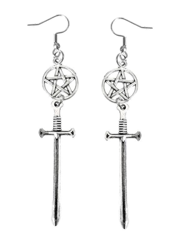 Örhängen Pentagram Svärd Dagger Sword Silver Pagan