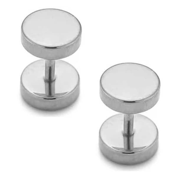 2-pack Fake Plug Fejk Töjning Örhänge Piercingsmycke Silver – 7mm