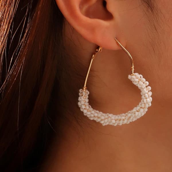 Large hoops / rings with small pearls summer Mediterranean