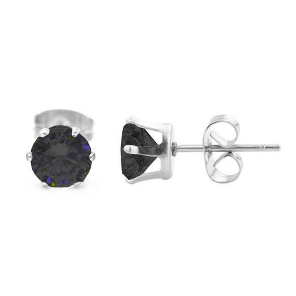 2 -pakk sølvpiercing ørering svart krystall - 6mm