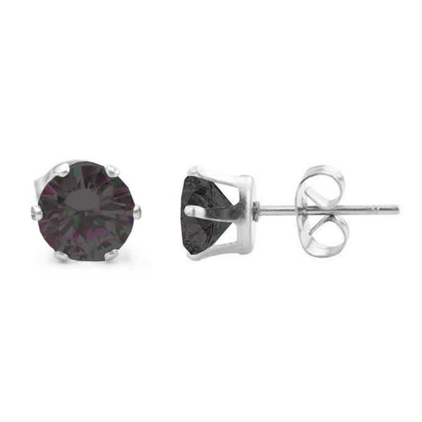 2 -pakk sølvpiercing ørering svart krystall - 7mm