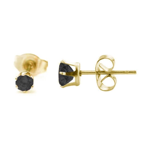 2-pack Guld Piercing Örhänge Svart Kristall – 3mm