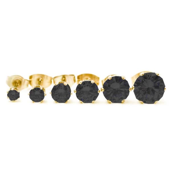 2-pack Guld Piercing Örhänge Svart Kristall – 7mm