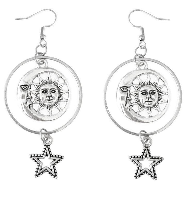 Örhängen Sol Måne Stjärna Pagan Star Stjärna Rostfria Creoler