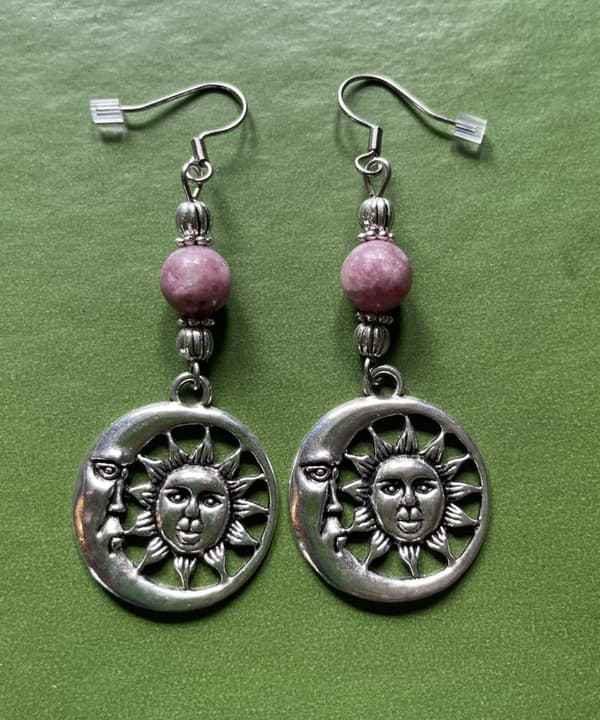 Earrings - Crescent Moon - Sun - Lepidolite