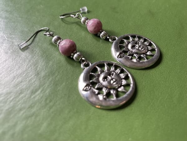 Earrings - Crescent Moon - Sun - Lepidolite