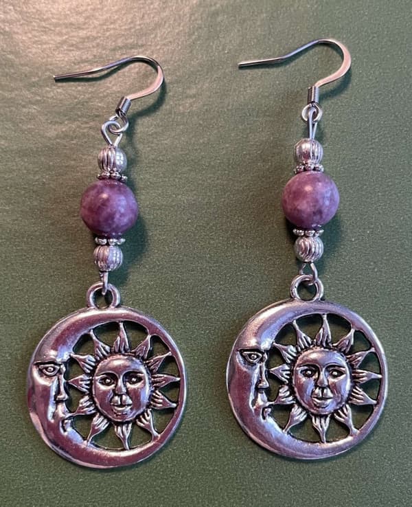Earrings - Crescent Moon - Sun - Lepidolite