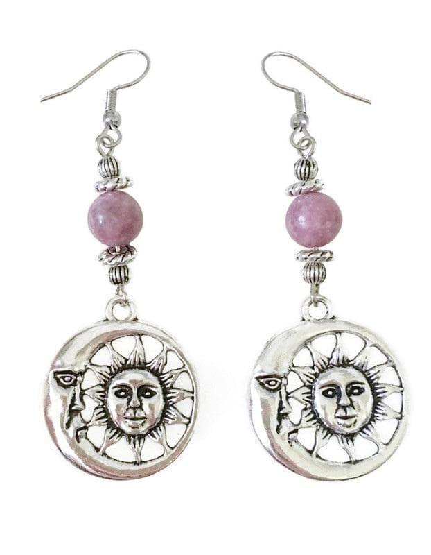 Örhängen Sol Måne Lepidolit Pärla Wicca Pagan Moon Sun