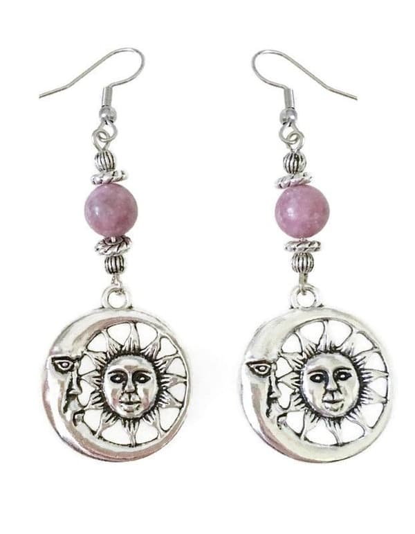 Earrings - Crescent Moon - Sun - Lepidolite