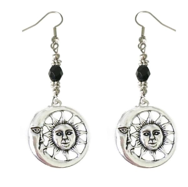Earrings - Crescent Moon - Sun - Bead - Black