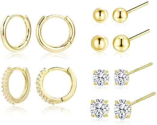 Örhängen Set för flera piercingar 14 karat guldpläterade 6par
