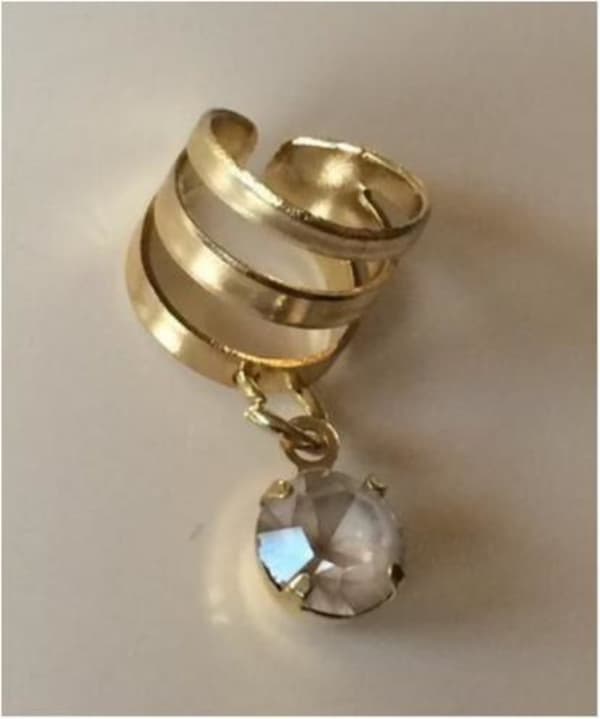 Guld Earcuff Ear Cuff Örhänge med Hängade Vit Rhinestone