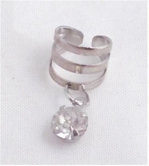 Silver Earcuff Ear Cuff Örhänge med Hängade Vit Rhinestone