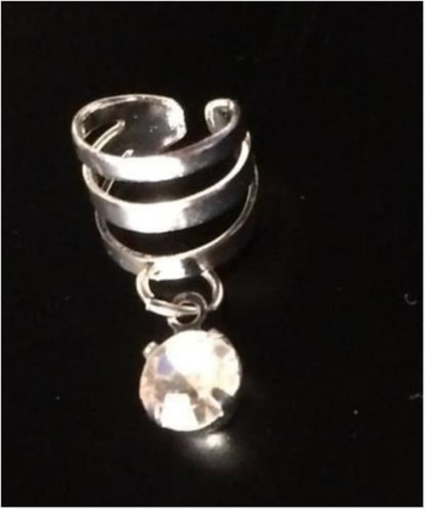 Silver Earcuff Ear Cuff Örhänge med Hängade Vit Rhinestone